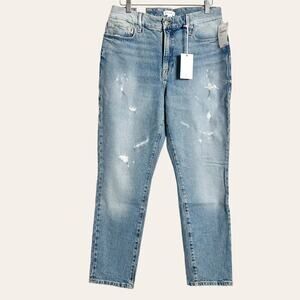 Good American Good Classic Distressed High Rise Denim Blue Jeans Size 6/28 NWT
